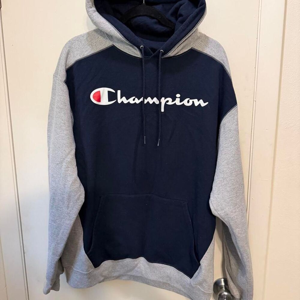 Champion Men's Navy and Blue Hoodie